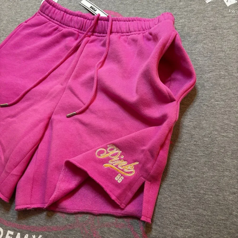 NWT New VS PINK Pink Love Pink Classics 1986 Logo Matching Tee & Shorts Set